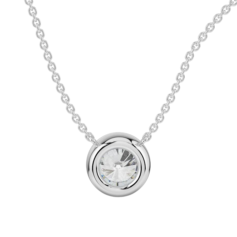 GIA CERTIFIED Solitaire 2 Ct Round Bezel Set Lab Grown Diamond Pendant White Gold 14K