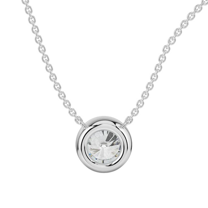 GIA CERTIFIED Solitaire 2 Ct Round Bezel Set Lab Grown Diamond Pendant White Gold 14K