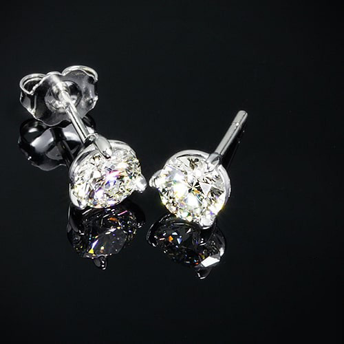 GIA CERTIFIED Sparkling 3 Carats Round Lab Grown Diamond Stud Earrings Martini Squeeze & Lock