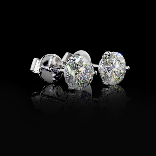 GIA CERTIFIED Sparkling 3 Carats Round Lab Grown Diamond Stud Earrings Martini Squeeze & Lock