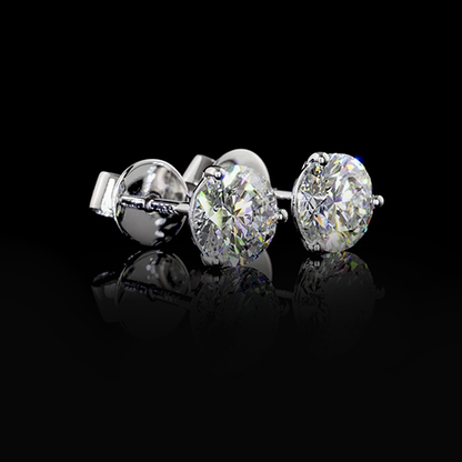 GIA CERTIFIED Sparkling 3 Carats Round Lab Grown Diamond Stud Earrings Martini Squeeze & Lock