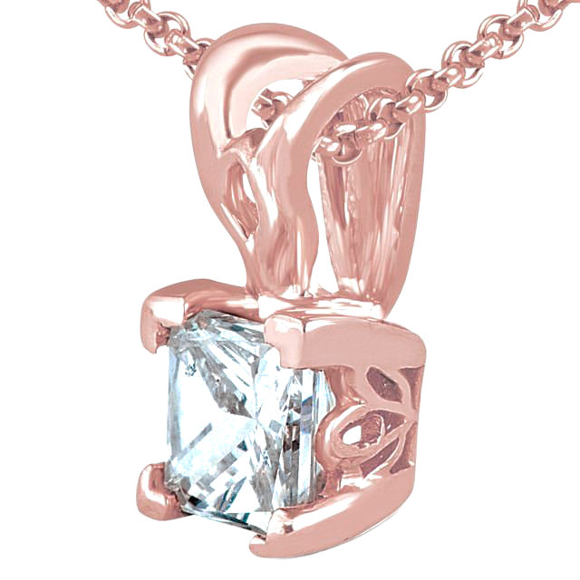 Sparkling Princess Cut Lab Grown Diamond Necklace Pendant 2 Carats Rose Gold 14K