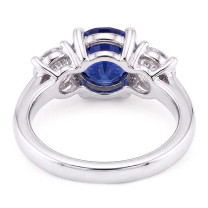 Gemstone 3 Stone Ring Round Sri Lankan Sapphire 2.50 Carats Natural Earth Mined Diamond