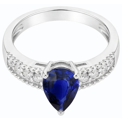 Gemstone Anniversary Ring Blue Sapphire & Natural Earth Mined Diamonds 2.50 Carats