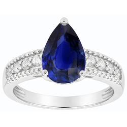 Gemstone Anniversary Ring Blue Sapphire & Natural Earth Mined Diamonds 2.50 Carats