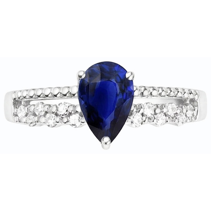 Gemstone Anniversary Ring Blue Sapphire & Natural Earth Mined Diamonds 2.50 Carats