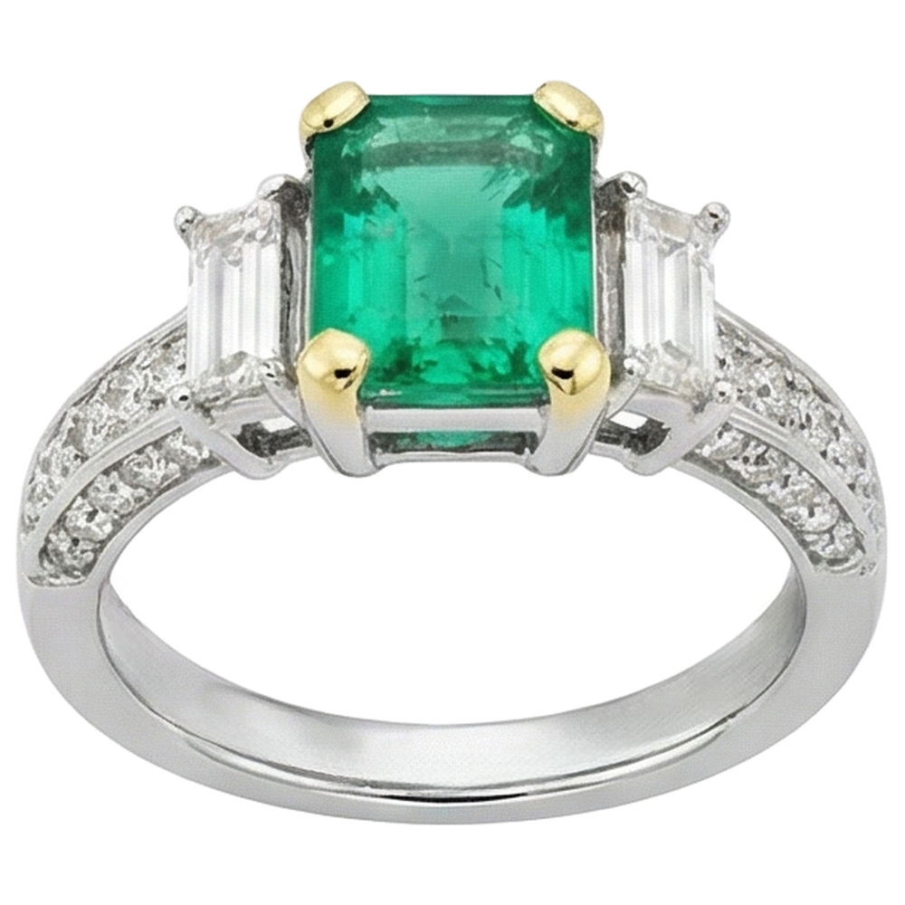 Natural Real ( Not Lab Grown ) Gemstone Anniversary Ring Green Emerald GIA Diamonds