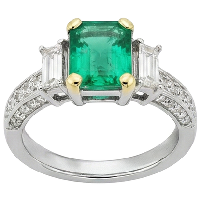 Natural Real ( Not Lab Grown ) Gemstone Anniversary Ring Green Emerald GIA Diamonds