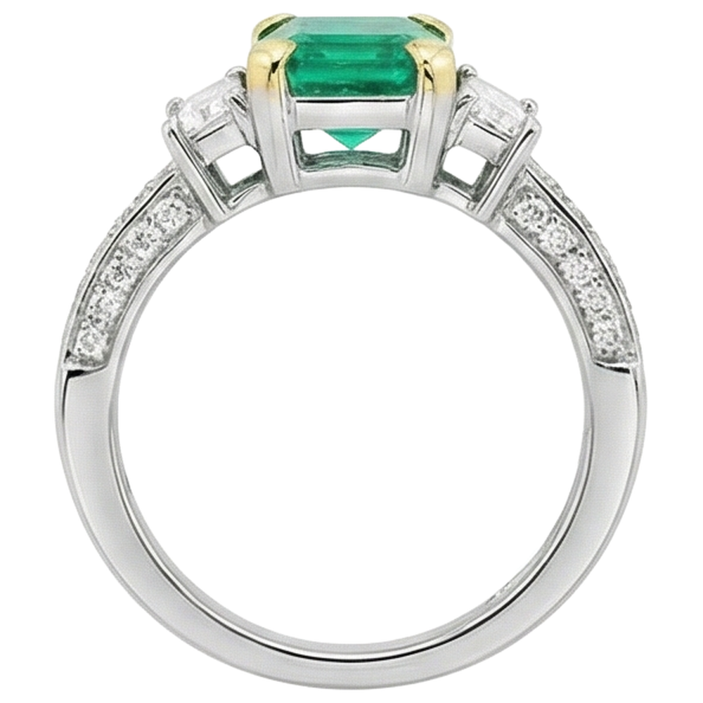 Natural Real ( Not Lab Grown ) Gemstone Anniversary Ring Green Emerald GIA Diamonds