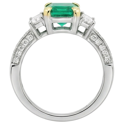 Natural Real ( Not Lab Grown ) Gemstone Anniversary Ring Green Emerald GIA Diamonds
