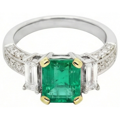 Natural Real ( Not Lab Grown ) Gemstone Anniversary Ring Green Emerald GIA Diamonds