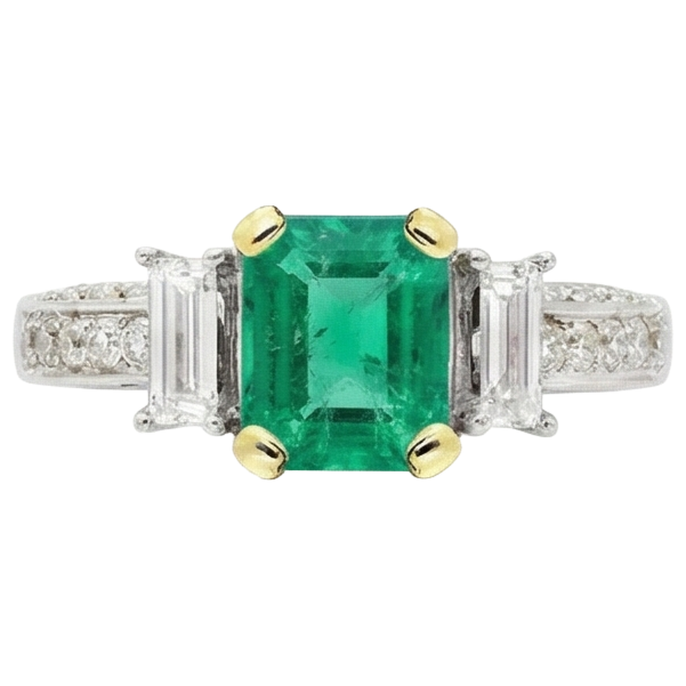 Natural Real ( Not Lab Grown ) Gemstone Anniversary Ring Green Emerald GIA Diamonds