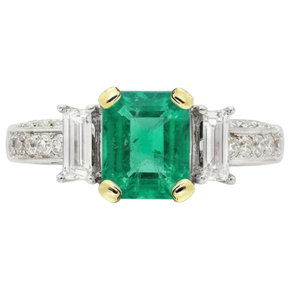 Natural Real ( Not Lab Grown ) Gemstone Anniversary Ring Green Emerald GIA Diamonds