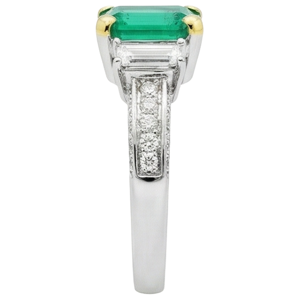 Natural Real ( Not Lab Grown ) Gemstone Anniversary Ring Green Emerald GIA Diamonds