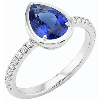 Gemstone Bezel Set Blue Sapphire Ring & Natural Earth Mined Diamonds 3.50 Carats