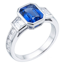 Gemstone Bezel Set Radiant Sapphire Ring Natural Earth Mined Diamond Jewelry 2.50 Carats