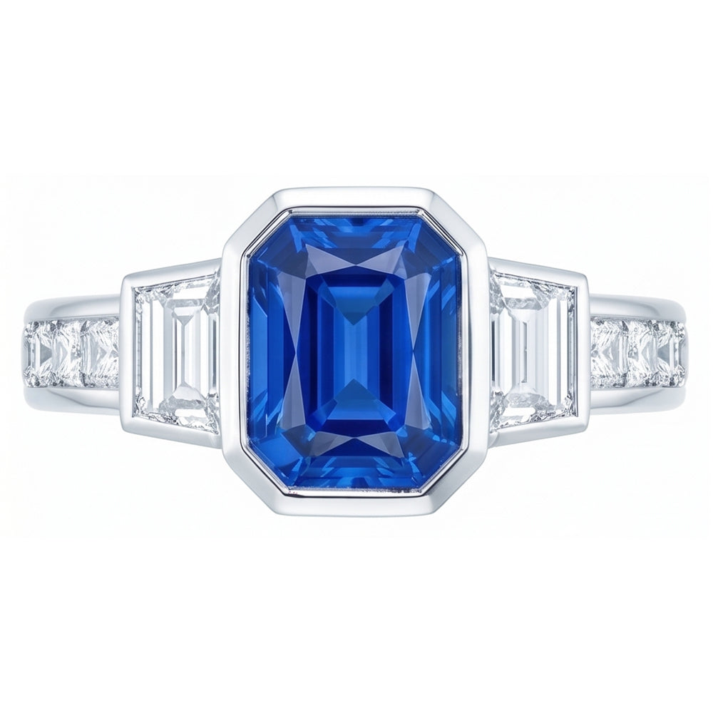 Gemstone Bezel Set Radiant Sapphire Ring Natural Earth Mined Diamond Jewelry 2.50 Carats