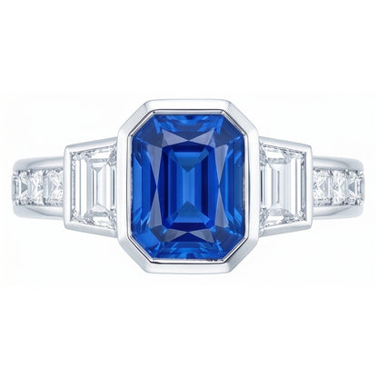 Gemstone Bezel Set Radiant Sapphire Ring Natural Earth Mined Diamond Jewelry 2.50 Carats