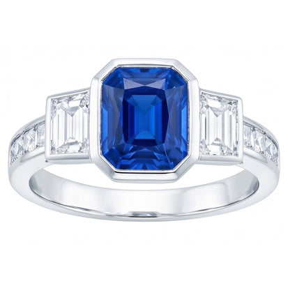 Gemstone Bezel Set Radiant Sapphire Ring Natural Earth Mined Diamond Jewelry 2.50 Carats