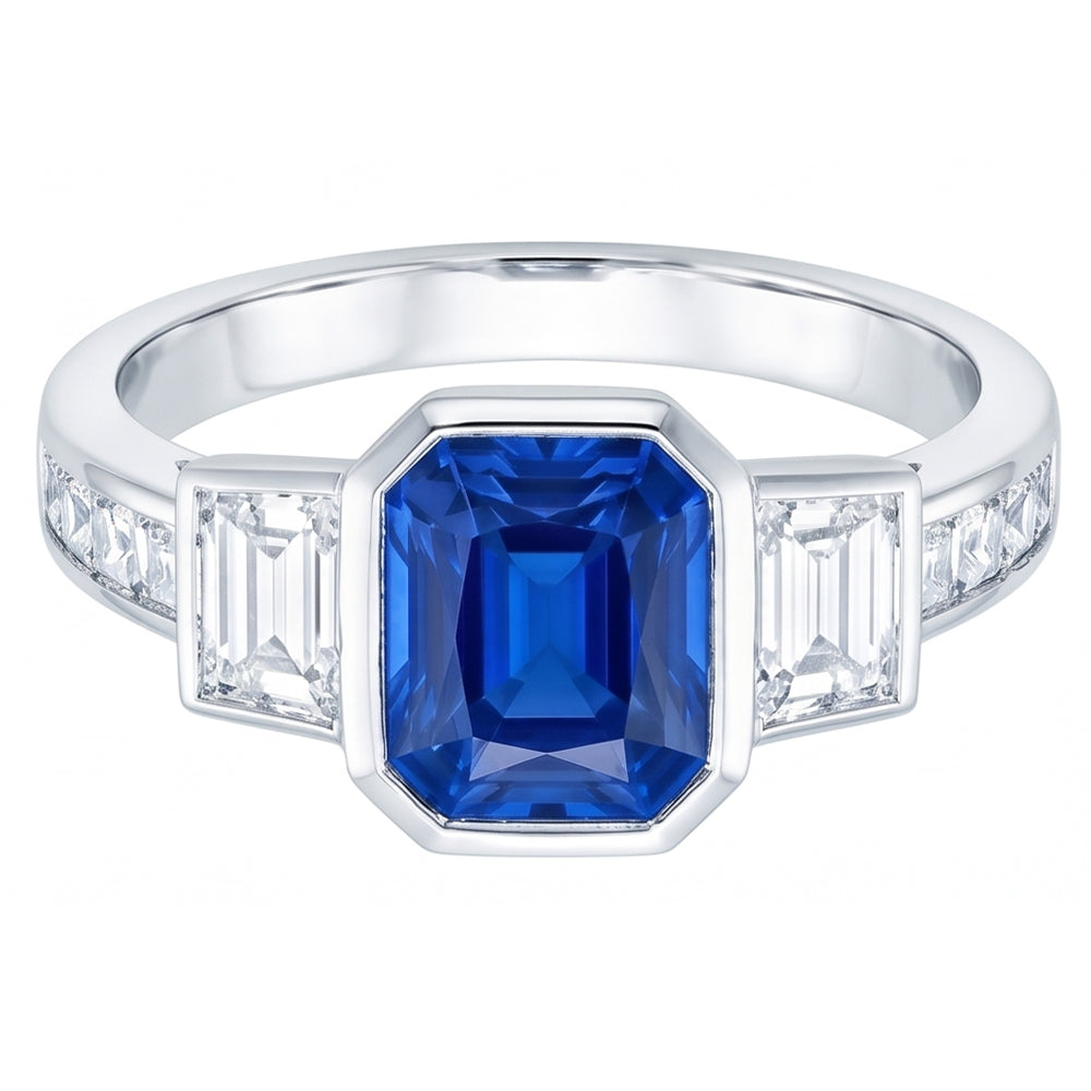 Gemstone Bezel Set Radiant Sapphire Ring Natural Earth Mined Diamond Jewelry 2.50 Carats