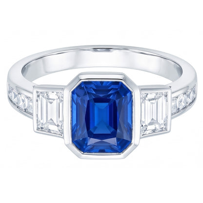 Gemstone Bezel Set Radiant Sapphire Ring Natural Earth Mined Diamond Jewelry 2.50 Carats