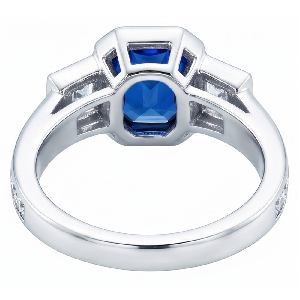 Gemstone Bezel Set Radiant Sapphire Ring Natural Earth Mined Diamond Jewelry 2.50 Carats