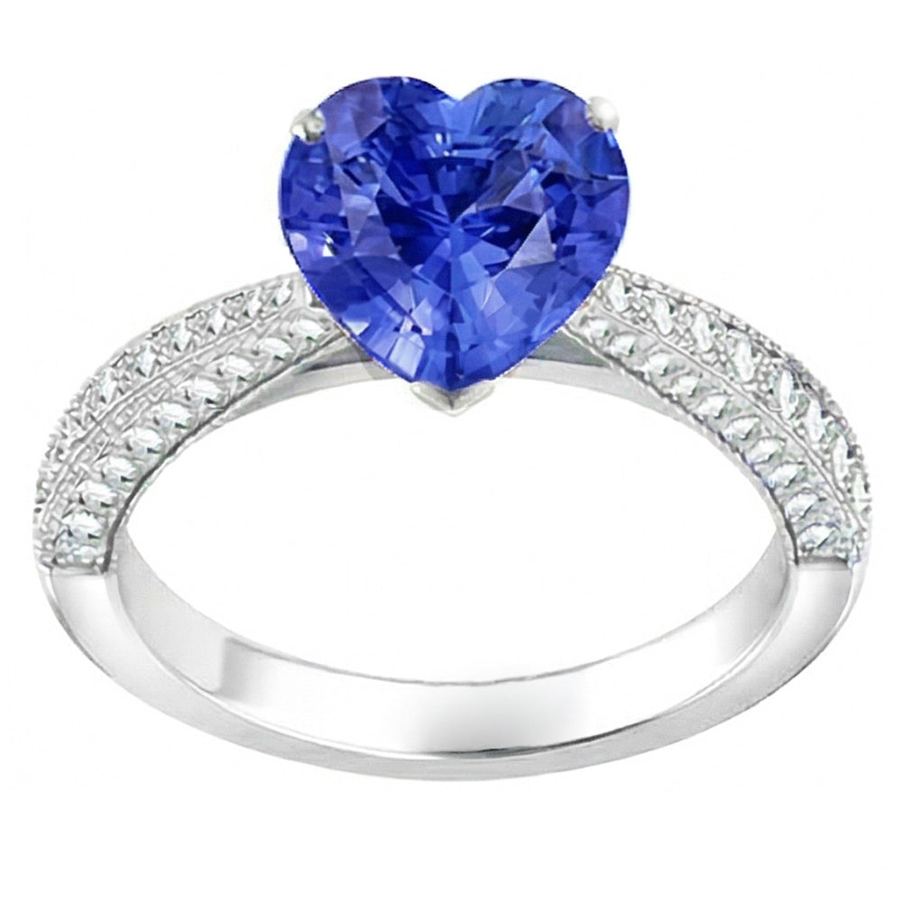 Gemstone Blue Sapphire Ring 4 Carats Multi Row Pave Natural Earth Mined Diamonds