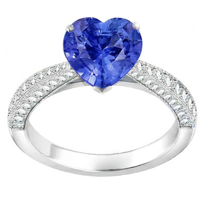 Gemstone Blue Sapphire Ring 4 Carats Multi Row Pave Natural Earth Mined Diamonds