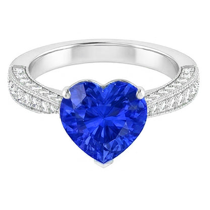Gemstone Blue Sapphire Ring 4 Carats Multi Row Pave Natural Earth Mined Diamonds