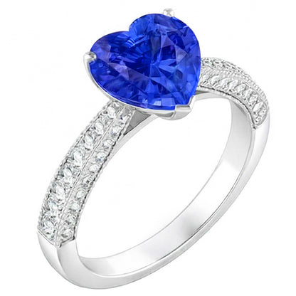 Gemstone Blue Sapphire Ring 4 Carats Multi Row Pave Natural Earth Mined Diamonds