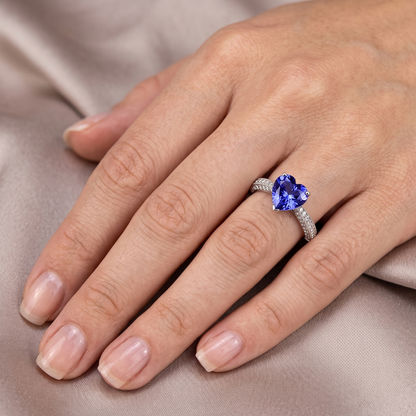 Gemstone Blue Sapphire Ring 4 Carats Multi Row Pave Natural Earth Mined Diamonds