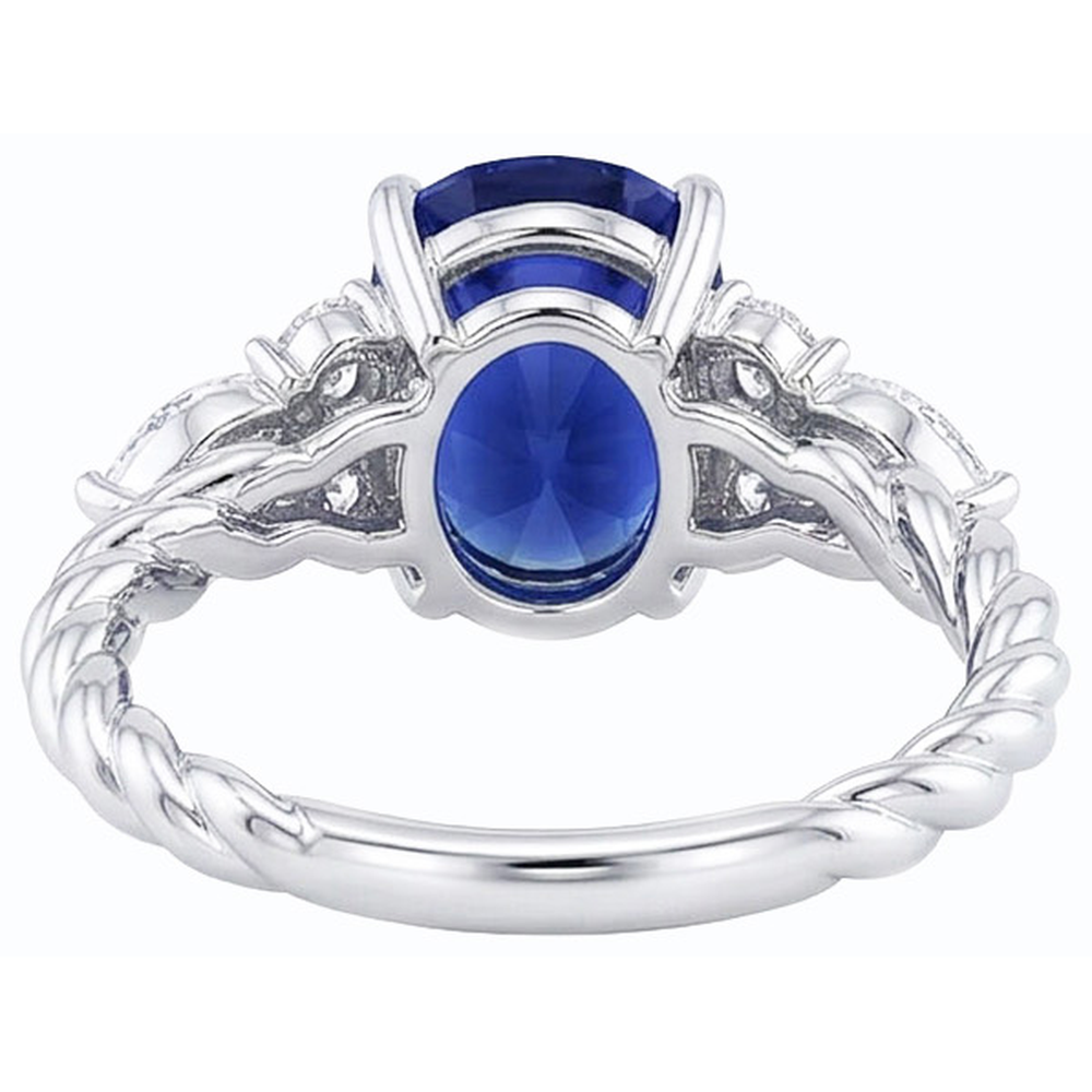 Gemstone Blue Sapphire Ring With Marquise & Round Natural Earth Mined Diamonds 4 Carats
