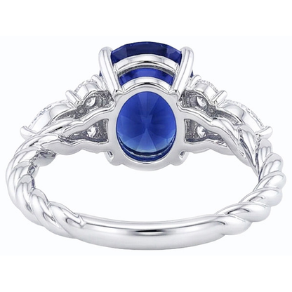Gemstone Blue Sapphire Ring With Marquise & Round Natural Earth Mined Diamonds 4 Carats