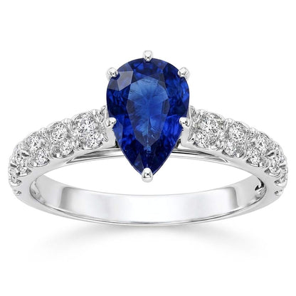 Gemstone Ceylon Sapphire Engagement Ring & Natural Earth Mined Diamonds 3 Carats Gold
