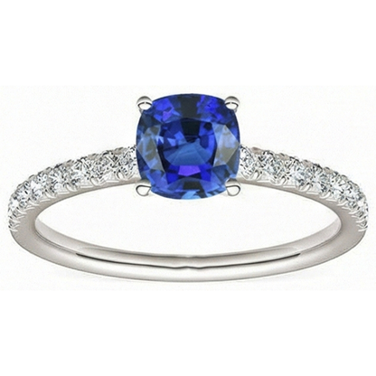 Gemstone Cushion Cut Sapphire Ring 2.50 Carats Fishtail Set Natural Earth Mined Diamonds