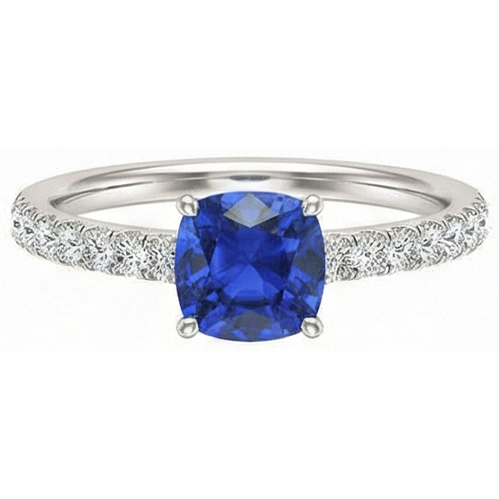 Gemstone Cushion Cut Sapphire Ring 2.50 Carats Fishtail Set Natural Earth Mined Diamonds