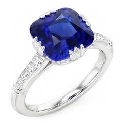 Gemstone Cushion Sapphire Ring 3.50 Carats Triple Prong Natural Earth Mined Diamonds