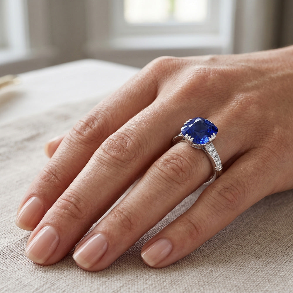 Gemstone Cushion Sapphire Ring 3.50 Carats Triple Prong Natural Earth Mined Diamonds