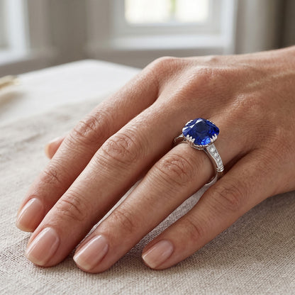 Gemstone Cushion Sapphire Ring 3.50 Carats Triple Prong Natural Earth Mined Diamonds