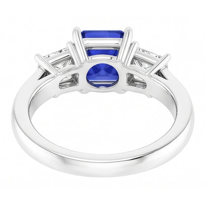 Gemstone Cushion Sapphire Ring Princess & Round Natural Earth Mined Diamonds 3 Carats