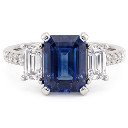 Gemstone Emerald Blue Sapphire Ring 3 Stone Style & Natural Earth Mined Diamonds 4 Carats