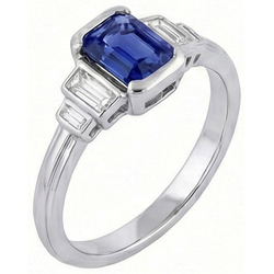 Gemstone Emerald Blue Sapphire Ring 5 Stone Baguette Natural Earth Mined Diamonds 2 Carats