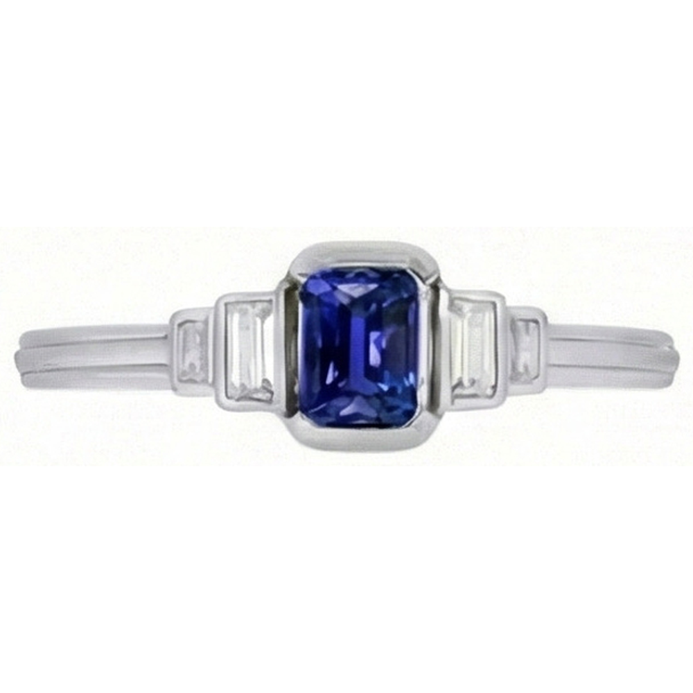 Gemstone Emerald Blue Sapphire Ring 5 Stone Baguette Natural Earth Mined Diamonds 2 Carats