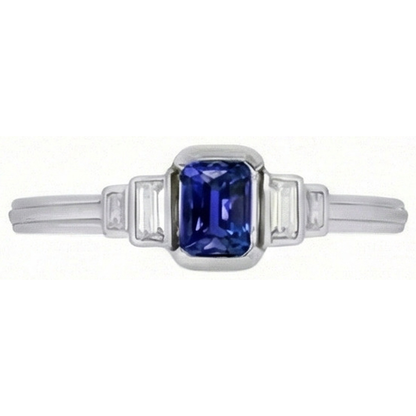 Gemstone Emerald Blue Sapphire Ring 5 Stone Baguette Natural Earth Mined Diamonds 2 Carats