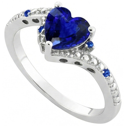 Natural Real ( Not Lab Grown )  Gemstone Engagement Heart & Round Blue Sapphire Ring 2 Carats