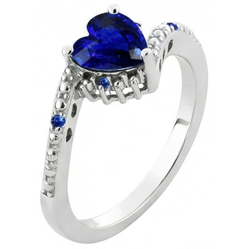 Natural Real ( Not Lab Grown )  Gemstone Engagement Heart & Round Blue Sapphire Ring 2 Carats