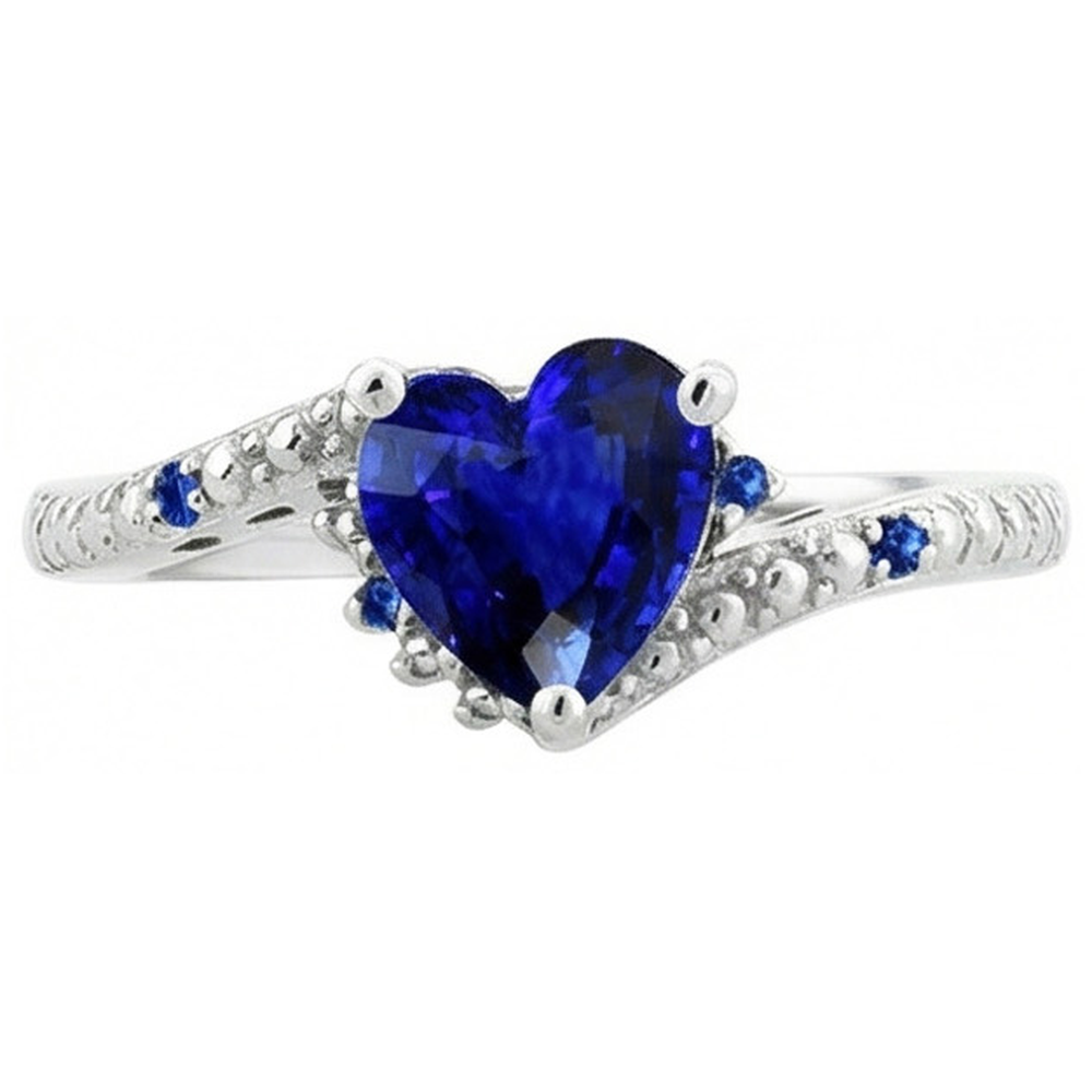 Natural Real ( Not Lab Grown )  Gemstone Engagement Heart & Round Blue Sapphire Ring 2 Carats