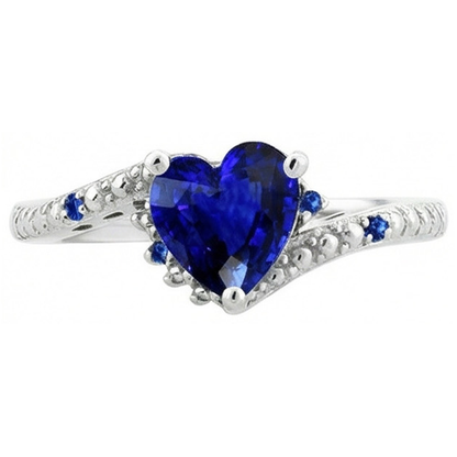 Natural Real ( Not Lab Grown )  Gemstone Engagement Heart & Round Blue Sapphire Ring 2 Carats