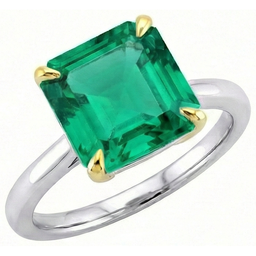 Natural Real ( Not Lab Grown ) Gemstone Engagement Ring Asscher Cut Green Emerald GIA Jewelry