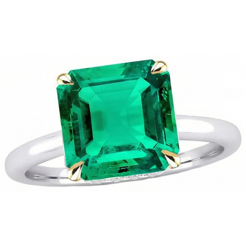 Natural Real ( Not Lab Grown ) Gemstone Engagement Ring Asscher Cut Green Emerald GIA Jewelry